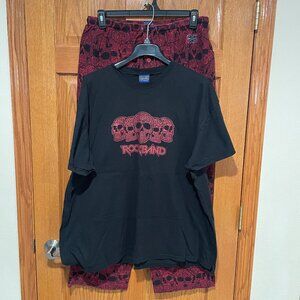 2 Pc ROCK BAND Men's XXL Skull Flannel Sleep Lounge PJs Pajamas Set EUC